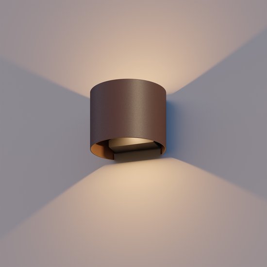Calex LED Wandlamp Verona - Oval- LED Up & Down - Verstelbare Stralingshoek - 7W - Tuinverlichting - Modern Design - Warm Wit Licht - Voor Binnen en Buiten - Roestkleur