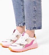 Manfield - Dames - Witte leren sneakers met roze en metallic details - Maat 40