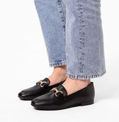 No Stress - Dames - Zwarte leren loafers met goudkleurig detail - Maat 41
