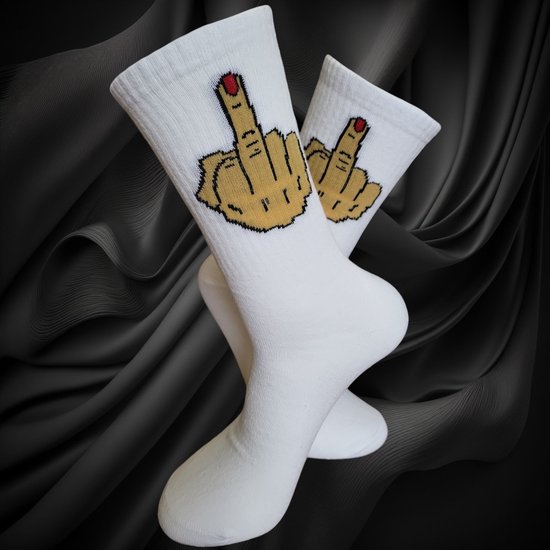 Sportsokken - Middelvinger Sokken - leuke sokken - vrolijke rode sokken - heren dames witte sokken - tennis sokken - sport sokken - valentijns cadeau - sokken met tekst - aparte sokken - grappige sokken - Socks waar je Happy van wordt - maat 37-44
