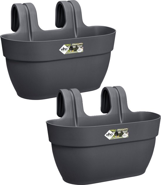 Elho Vibia Campana Easy Hanger - Balkonbakken met Ophanging - 100% Gerecycled Plastic - Set van 2 - L36 x B24.1 x H26.5 cm - Antraciet