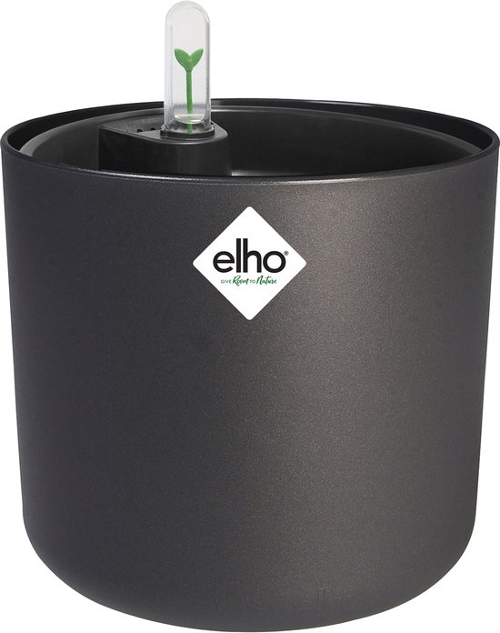 Elho B.for Soft Rond 22 met Self-Watering Insert - Bloempot met Watermeter - 100% Gerecycled Plastic - Ø 22.3 x H 20.4 cm - Antraciet