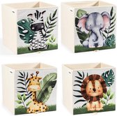 Kinderopbergbox - kinderkamer opbergbox set van 4 - compatibel met Kallax kinderboxen - kinderopbergboxen opvouwbaar 33x33x33 cm - kinderkamer opbergboxen diermotief
