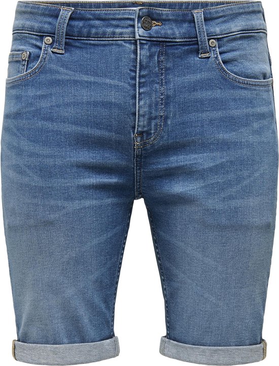 ONLY & SONS ONSPLY Korte jeans voor heren, 2-delige set, regular fit, shorts, basic broek, denim, bermuda, zomerbroek, effen, zwart, blauw, S, M, L, XL, XXL, Medium Blue/Light Blue (22029141), XXL