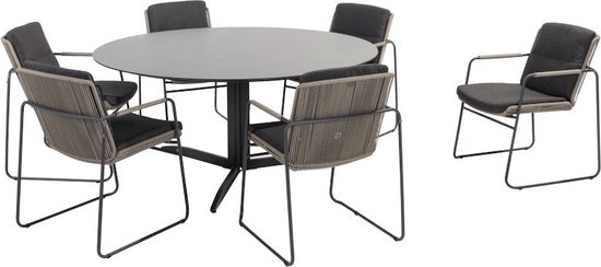 Embrace Parma dining tuinset 160 cm rond 7 delig taupe 4 Seasons Outdoor