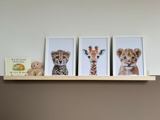 Complete Poster Set voor Kinderkamer - Savanne Dieren Thema - Inclusief Leeuw, Cheetah, Giraffe, Olifant, Zebra, Neushoorn - Hoogwaardig Mat A4 200g/m² Papier - Perfecte Wanddecoratie