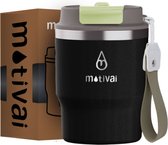 Plein air Cup To Go - Motivai® - Zwart - 300 ml - 12 oz - Tasse thermos - Sans BPA - Tasse à boisson gazeuse - Tasse à thé - Tasse de voyage - Tasse de voyage - Convient aux boissons froides et chaudes - Deux types d'options de boisson