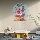 Muursticker Unicorn Met Aardbeien - 60 x 64 cm - 60 x 64 cm - baby en kinderkamer - muursticker eenhoorn unicorn baby en kinderkamer - muursticker dieren alle