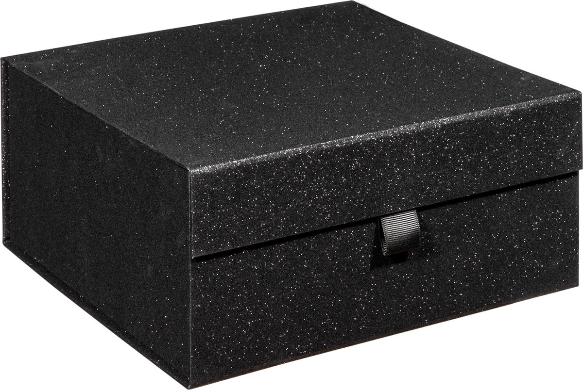 Luxe opbergdoos ZWART GLITTER, bewaardoos, opbergbox, formaat 25x25x12cm (1 stuk)