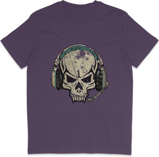 Skull DJ T Shirt Heren Dames - Muziek - Paars - L