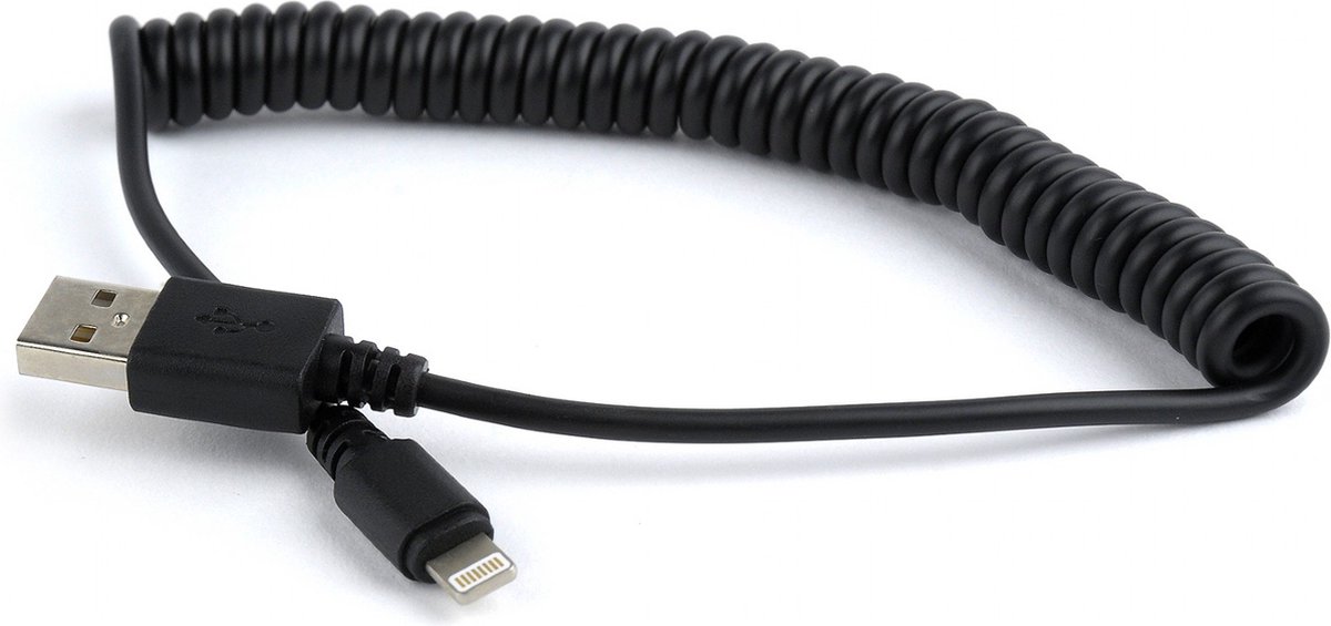 USB spiraal-laadkabel voor iPhone 1.5 meter zwart
