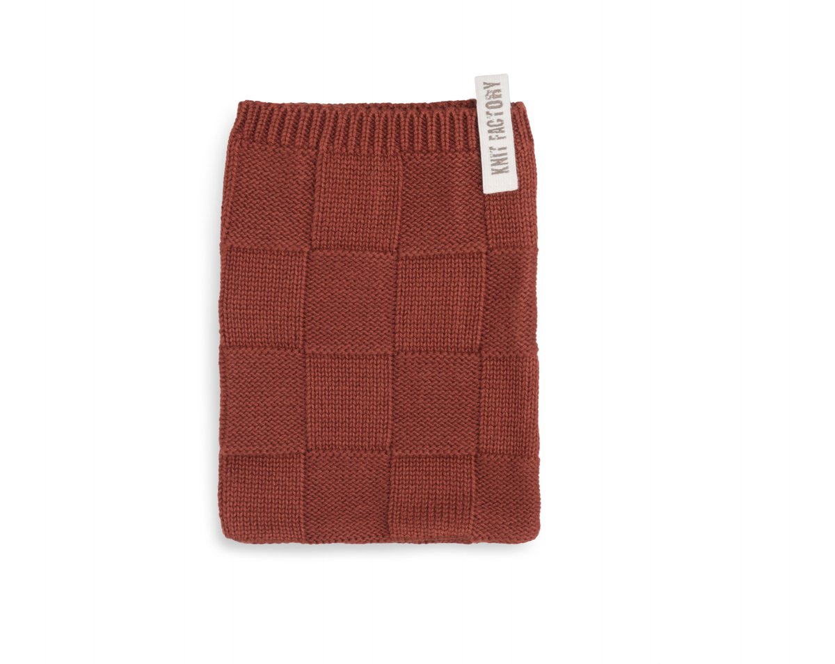 Knit Factory Gebreide Washandje Ivy - Washand - Roest - Rood - 12x24 cm - Katoen