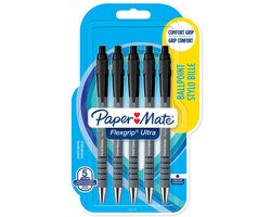 Paper Mate Flexgrip Ultra-balpennen met drukknop | Medium punt (1,0 mm) | Zwart | 5 stuks