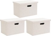 Opbergdoos met deksel, opvouwbare kisten, opslag, beige, extra groot, 55 x 33 x 33 cm, 3 stuks