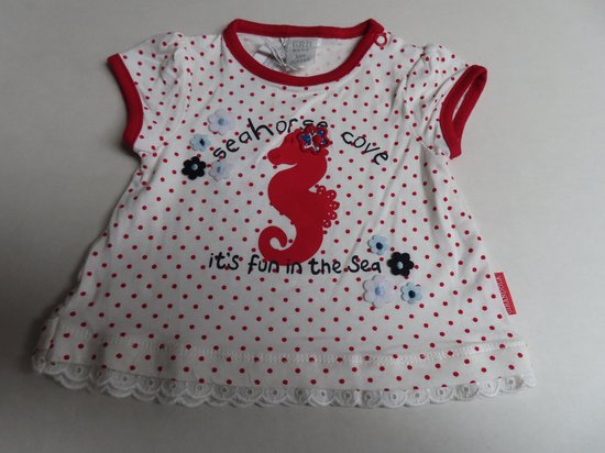 T-shirt manches courtes - Fille - Wit à pois rouges - hippocampe - 1 mois 56