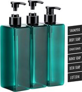 Shampooflessen, 3 stuks lege pompflessen van 500 ml, navulbare zeepdispenser plastic, shampoo spoeling, douchegeldispenser met zelfklevende waterdichte etiketten voor keuken en badkamer,