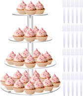 Taartstandaard met 4 etages, acryl, cupcake-standaard, taartplateau met 20 taartvorks, taartsteunen met platen voor bruidstaart, verjaardag, Kerstmis, Thanksgiving (26 cm, 26 cm, 26 cm, 26 cm)