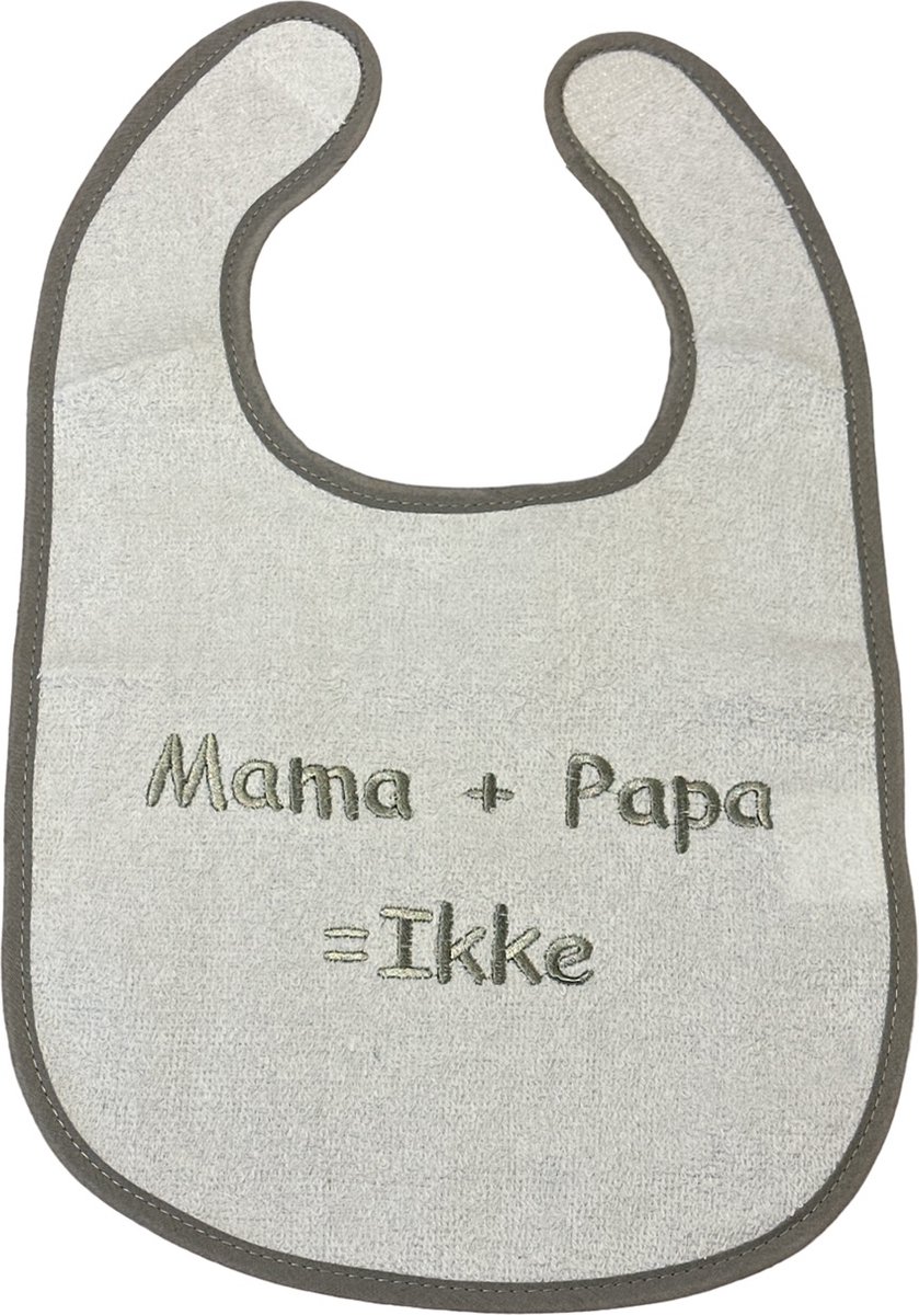 Goedkoopste La Petite Couronne Slabber Slabbetje Slab Geborduurd Mama Papa = Ikke Unisex Katoen Wit/grijs Maat 24 x 36 Cm