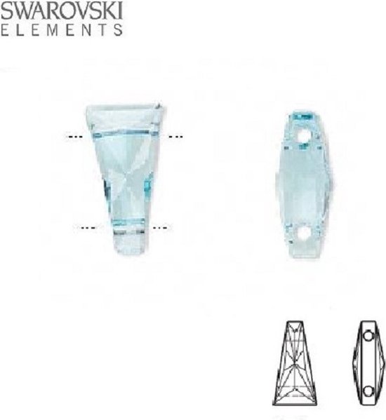 Swarovski Elements, 6 stuks Swarovski Keystone kralen met 2 rijggaten, 17x9mm, aquamarine, 5181