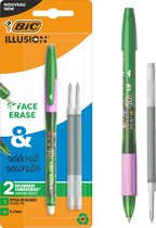 BIC Illusion Uitwisbare en navulbare balpen en navullingen - Groene inkt - verpakking met 1 pen + 2 navullingen - Medium Punt 0,7 mm