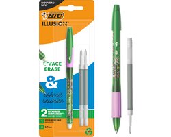 BIC Illusion Uitwisbare Balpen - Groene pen met 2 Navullingen - Medium Punt 0,7 mm - 1 Stuk