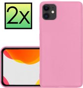 Hoes Geschikt voor iPhone 12 Hoesje Cover Siliconen Back Case Hoes - Lichtroze - 2x