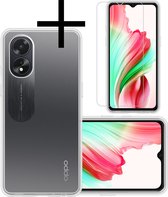 Hoes Geschikt voor OPPO A18 Hoesje Cover Siliconen Back Case Hoes Met Screenprotector - Transparant