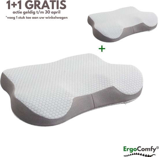 ErgoComfy® Cloud - Hoofdkussen - Ergonomisch - 60x40cm - Orthopedisch - Traagschuim - Nekklachten - Tegen Nek- en rugklachten