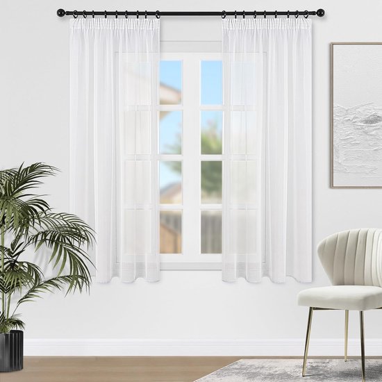 DWCN Voile gordijnen met plooiband, linnenlook, 2 stuks, halftransparant, voor woonkamer, doorzichtige gordijnen, extra lang, grijs, 260 x 140 cm (hoogte x breedte