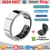 2024 Smart Ring Gezondheid Monitor Voor Mannen Vrouwen Bluetooth Bloeddruk Hartslag Slaap Hardlopen Sporten Monitoren Ip68 Waterdicht Voor IOS Android 19MM zilver