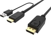 Qost - HDMI naar Displayport kabel - USB voeding - 1,8 meter - HDMI Plug to DisplayPort DP Plug - Met USB kabel - 3840x2160 UHD 4K