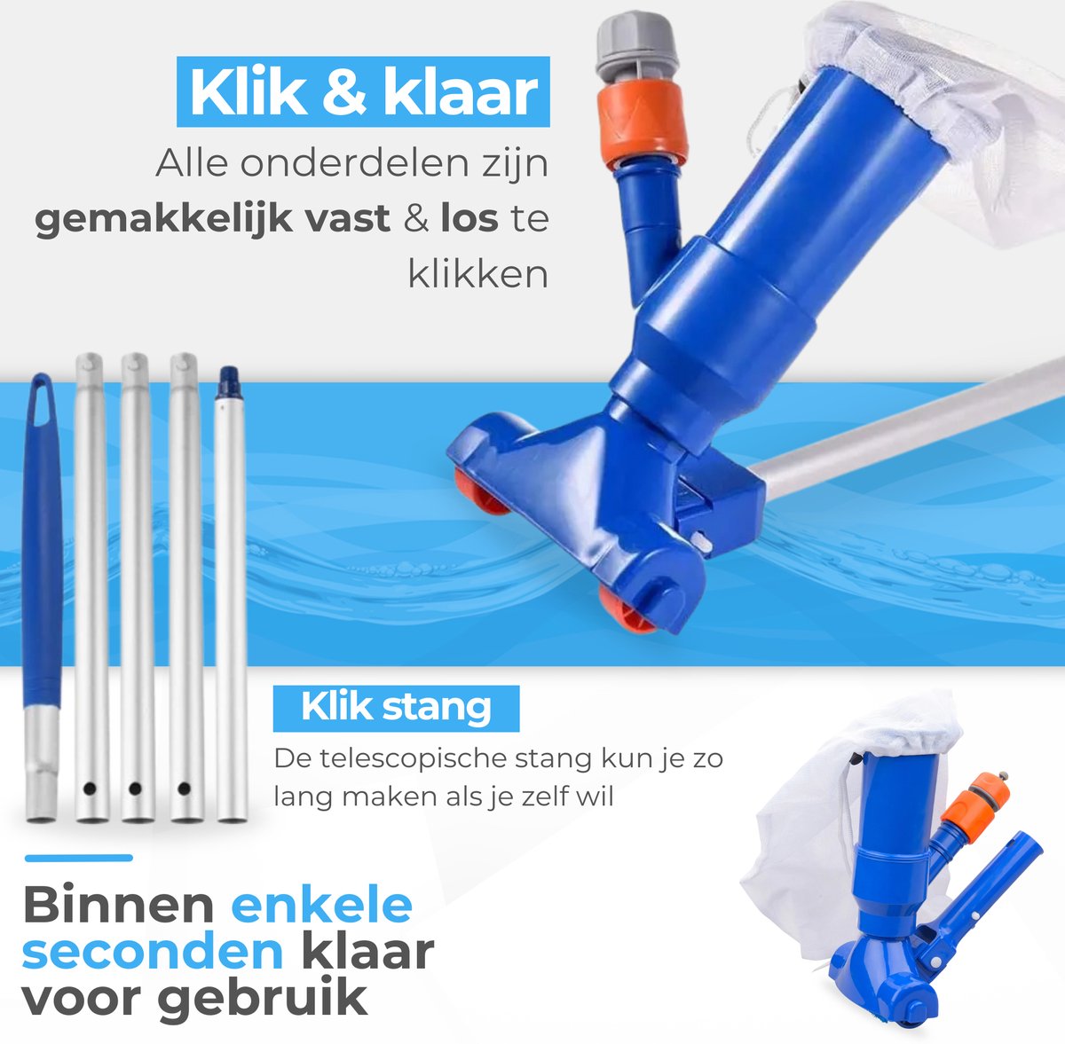 Summer Spark Zwembad stofzuiger - Zwembadonderhoud - Inclusief 5-delige steel (150cm) - Geschikt voor Intex & Bestway Zwembaden - Zwembad bodem reiniging - Zwembadstofzuiger - Bodemzuiger Zwembad - Zwembadreiniger - Jacuzzi onderhoud — afbeelding 4