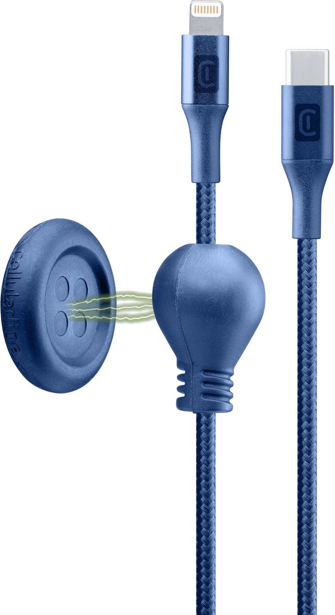 Cellularline - Datakabel, Click bedside kabel, usb-c naar lightning, 1,5m home+office, bla