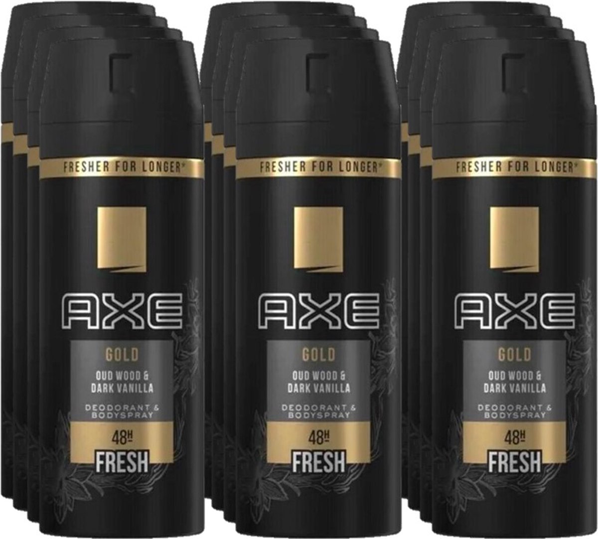 Goedkoopste Axe Deodorant Bodyspray Gold - Voordeelverpakking 12 x 150 ml