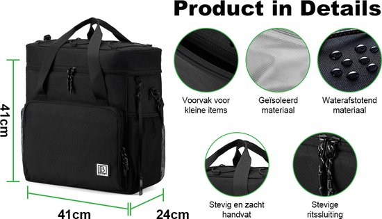 Brisby Sac isotherme 4 couches – Sac à déjeuner 40 litres – Zwart