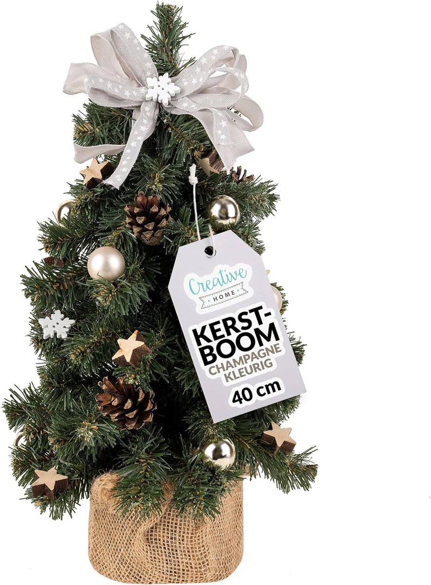 Creative Home Kunstmatige Xmas Tree Gedecoreerd Taupe | Afmeting 40 cm | Kleine Kegel | voor Tafel Bureau | Binnen Buiten | Decoratie Cadeau