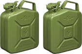 Set van 2x stuks metalen jerrycan 5 liter legergroen - geschikt voor brandstof - benzine / diesel