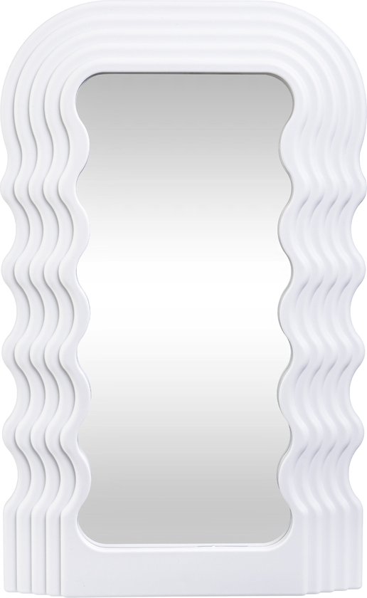 QUVIO Spiegel – Spiegels – Witte spiegels – Spiegel wit – Make up spiegel – Ronde spiegel – Wandspiegel – Muurspiegel – Golvende spiegel – Wavy mirror – Golvend frame - Wit