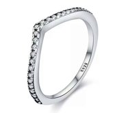 Zilveren Ringen - Ring V-vorm met zirkonia | Stapelbaar | 925 Sterling Zilver - 925 Keurmerk Stempel - 925 Zilver Certificaat - In Leuke Cadeauverpakking - Moederdag tip!