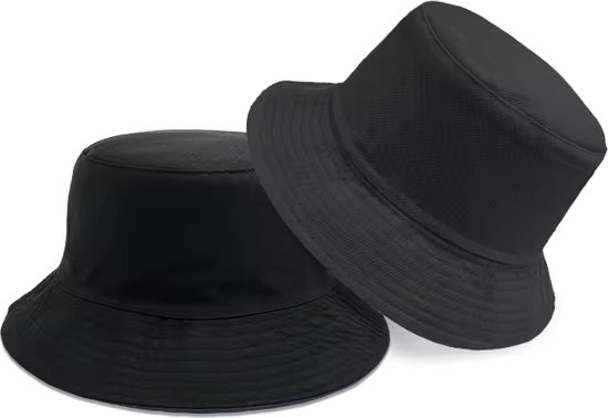 Bucket Hat Deluxe - Stevig Vissershoedje - Zwart & Zwart - Reversible - Dubbellaags - Maat 58 cm - Katoen - Polyester - Heren - Dames - Festival Accessoire - Festivalhoedje - Regenhoedje - Zonnehoedje - Emmerhoed - Hoed - Unisex