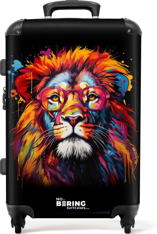 NoBoringSuitcases.com® - Koffer groot - Rolkoffer lichtgewicht - Kleurrijke leeuw in graffiti stijl - Reiskoffer met 4 wielen - Grote trolley XL - 20 kg bagage