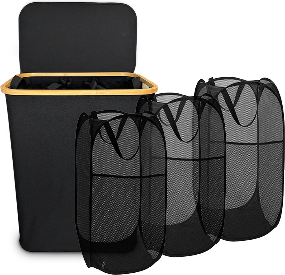 Goedkoopste Wondex Wasmand 3 Vakken - Wassorteerder - 145L - Met 3 Uitneembare Zakken - Wasmand - Opbergmand - Ook Te Gebruiken Als - Kinderspeelgoed - Statiegeldflessen - Opbergen