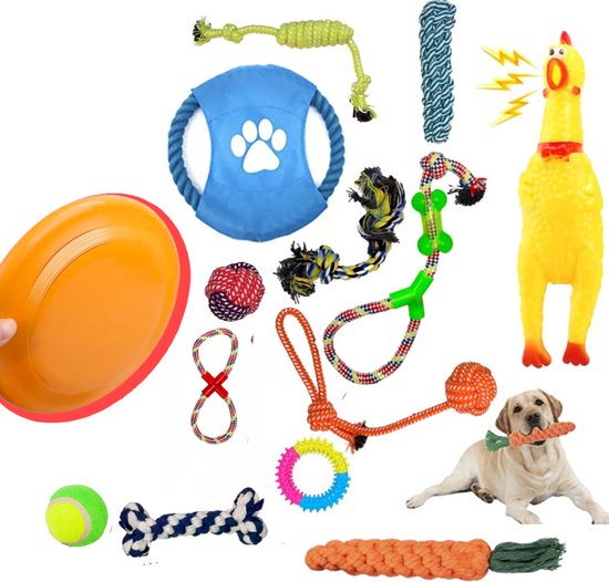 Sooker - Honden Speelgoed Set - Geschikt voor puppy's en middelgrote honden- 14 Stuks - Hondenspeelgoed - Touw - Kauwspeelgoed - Bal - Meerkleurig