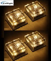 CNL Sight® Solar Grondspot(4 stuks Maat L ) - Solar Ice Cube Grondspots-solar Tuinverlichting op zonne-energie-warm wit- Glazen - IP68 - 10cm *10cm*5.5cm