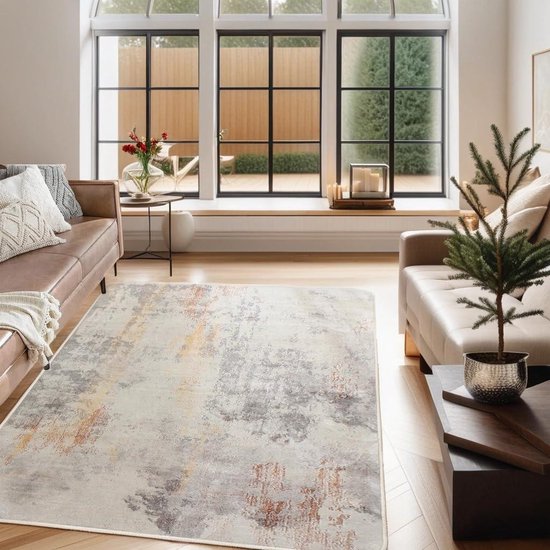 Vloerkleed voor woonkamer slaapkamer eetkamer antislip zacht laagpolig tapijt abstract grijs chic tapijt voor eenvoudige reiniging (160 x 200 cm) Tapijt