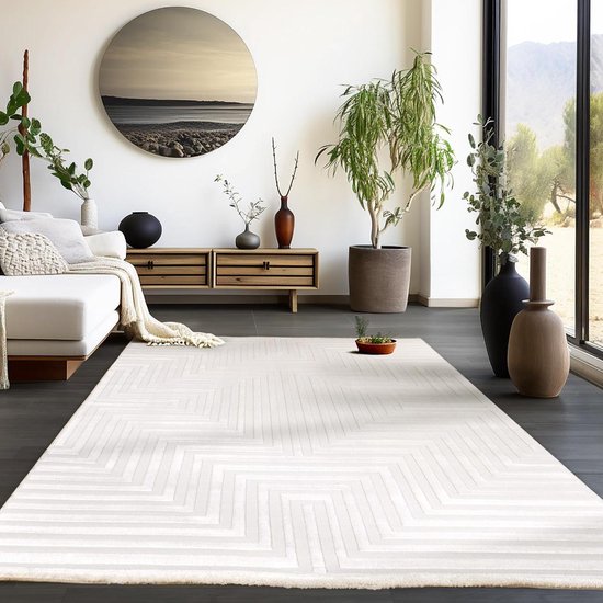 Laagpolig tapijt woonkamer crème 3D-tapijt Scandinavische stijl moderne tapijten 120 x 170 cm wasbaar tapijt slaapkamer keukentapijt geometrisch design zacht woonkamertapijt - Beste kwaliteit Tapijt