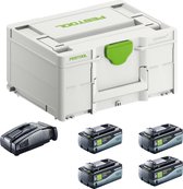 Festool SYS 18V 4x8,0/SCA16 Energieset 4x accu 18 V 8,0 Ah ( 4x 577323 ) + lader ( 576953 ) + Systainer