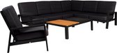 Tierra Outdoor Lounge Set Queens - Canapé d'angle avec chaise longue - 6 pièces - Aluminium - Zwart