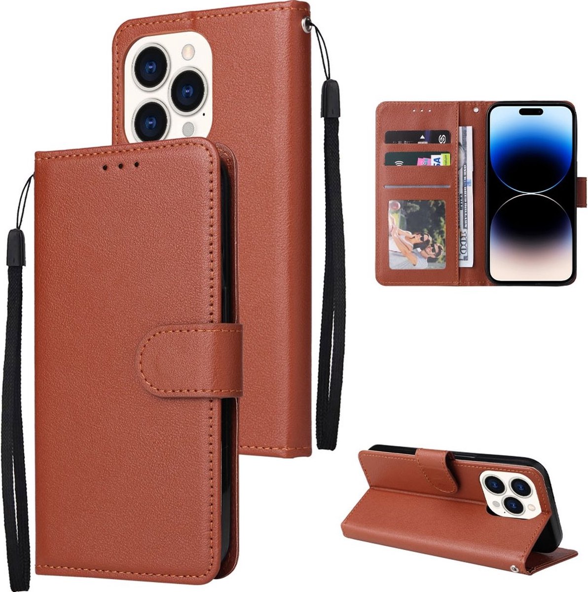Mobigear Telefoonhoesje geschikt voor Apple iPhone 14 Pro Hoesje | Mobigear Wallet Bookcase Portemonnee | Pasjeshouder voor 2 Pasjes | Telefoonhoesje voor Pinpas / OV Kaart / Rijbewijs - Bruin