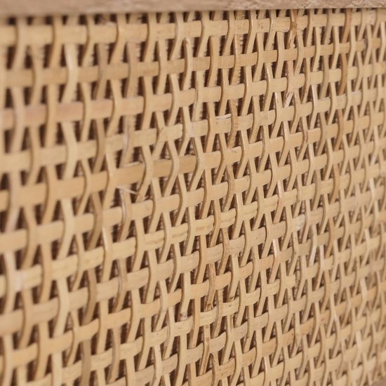 Gedetailleerde close-up van natuurlijk kubu rotan geweven patroon op een ladefront.